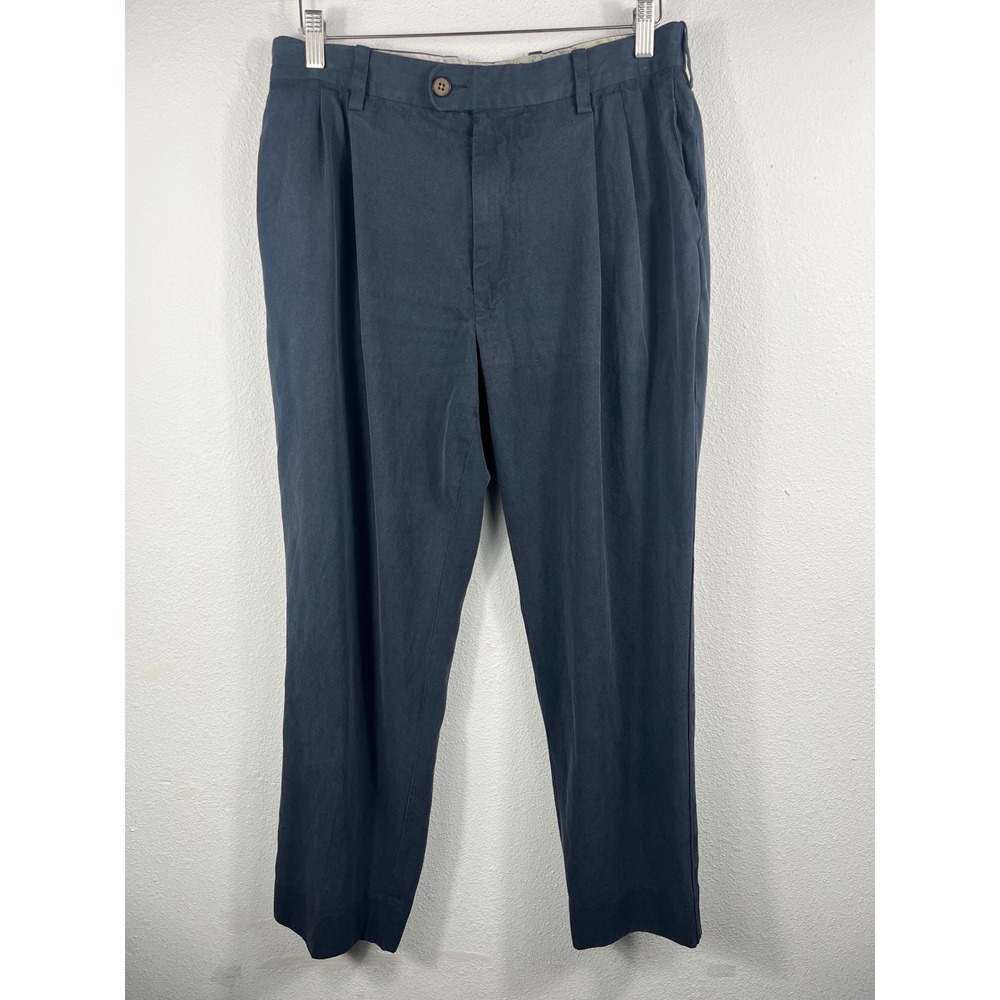 Tommy Bahama Mens Pants Navy 35x32 Silk Cotton Pleated Luxury Casual Preppy